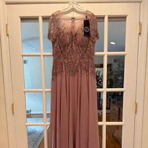 Beaded Chiffon Short Sleeve Gown